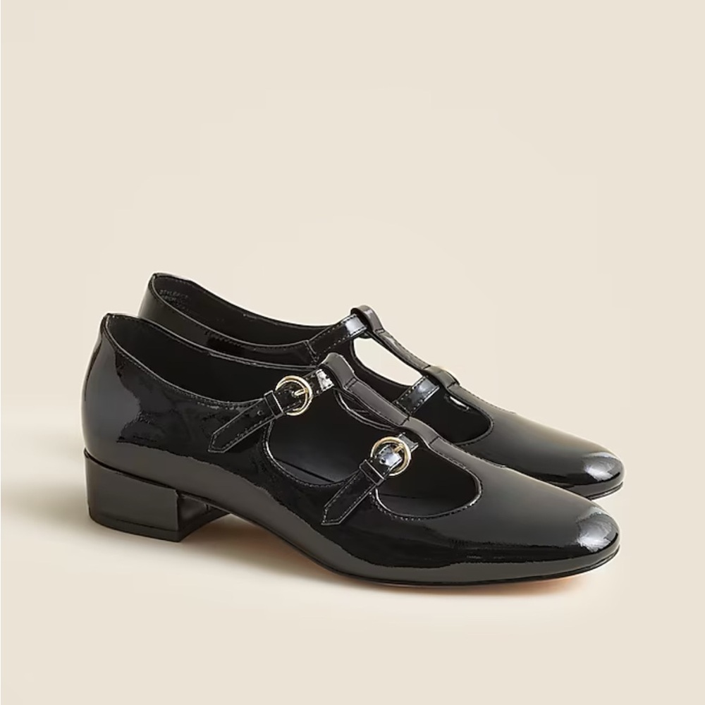 J Crew Black Patent Leather Teagan Flats with Straps 7.5